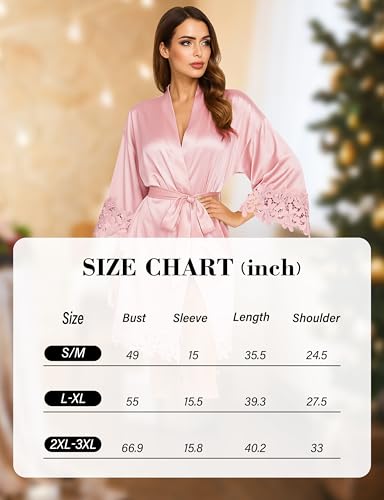 Image of EPLAZA Bride Robe for Wedding Day Set Bridal Robe Lace Trim Silky Embroidery Satin Kimono for Bridal Party
