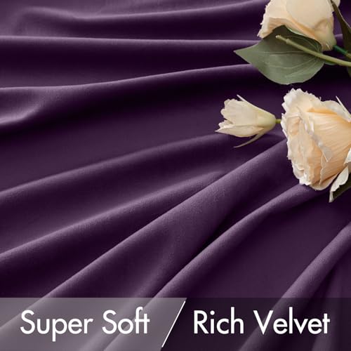 Image of MIULEE Purple Velvet Pinch Pleat Blackout Curtains W52 X L96 Inches