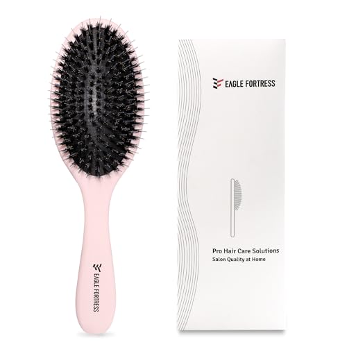 Glidease Natural Boar Bristle Hair Brush with Smooth Nylon Bristles (Ball-Tip-Free) – Shine Enhancing Detangler & Hair Extension Brush for Straight, Wavy, Thick Hair – For Women, Men (Pink)