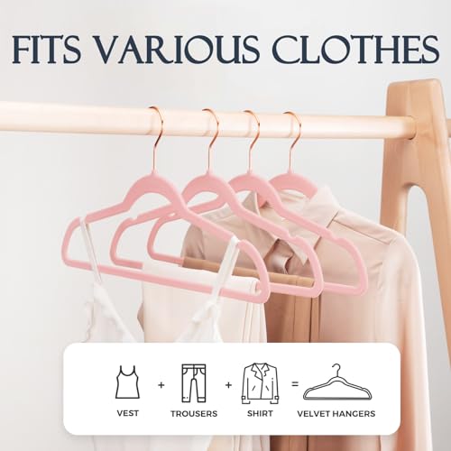 Image of HOUSE DAY Pink Velvet Hangers 120 Pack, Premium Clothes Hangers Non-Slip Felt Hangers, Sturdy Black Hangers Heavy Duty Coat Hangers, Durable Suit Hangers, Space Saving No Hanger Mark Rotating Hook