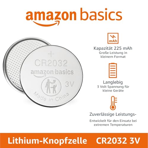 Amazon Basics CR2032 Lithium-Knopfzellenbatterie, langanhaltende Leistung, frei von Quecksilber, 3 V, 6 Stück 2