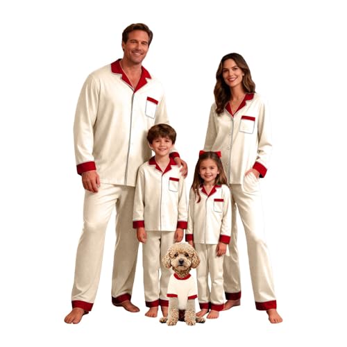 Generico Conjunto de pijama de Navidad para familia, cuello redondo, pijamas navideños a juego, par a juego, dos piezas, pijama para papá, mamá, niños, cómodo, ropa de noche de manga larga, Año Nuevo