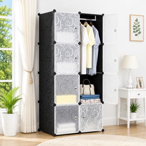 Image of 8 Door Kids Cartoon Wardrobe Storage Cabinet - DIY Modular Clothes Organizer with Hanging Cartoon Design Wardrobe with Multi for Bedroom, Living Room,Entryway