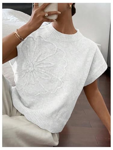 Image of SOLY HUX Women's Short Sleeve Sweater 3D Floral Sweaters Pullover Tank Tops Knit Vest Trendy Fashion Clothing