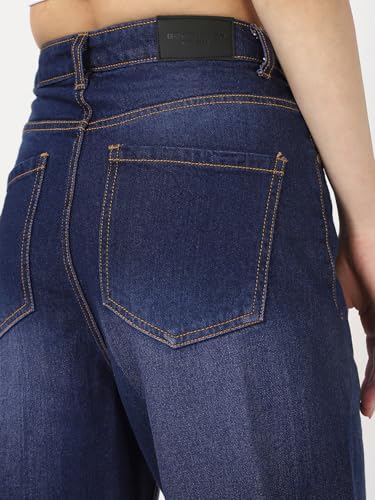 Image of Bewakoof Women's 100% Cotton Straight Fit Jeans | Jeans for Woman | Pants for Woman | Classic Denim Pants | Everyday Casual | Utility Streetwear | Lightweight & Flexible | Straight Pants for Women