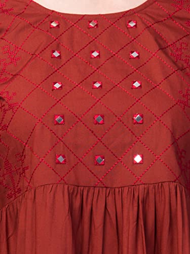 Image of FIMS - Fashion is my style Women Cotton Pleated & Gathered Embroidery Stone Full Sleeves Top Regular Fit Round Neck Tops for Girls