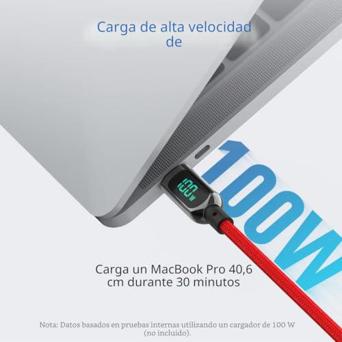 Miniatura 2 de SOOPII Cable USB C Carga Rápida Nylon Trenzado, Cable USB Tipo C con pantalla LED para lPhone 15/15 Pro/15 Plus/15 Pro Max,lPad Air, MacBook Pro,Galaxy S23/S22 (2M, Rojo)