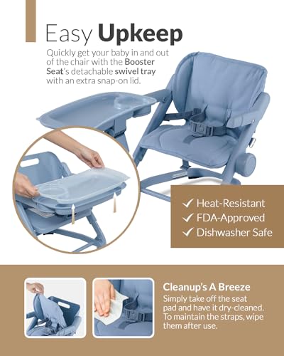 Image of Feed Me 3-in-1 Travel High Chair Booster Seat for Infants and Toddlers - Transitional, Compact & Fits Any Chair, Swivel Tray, Airy Blue