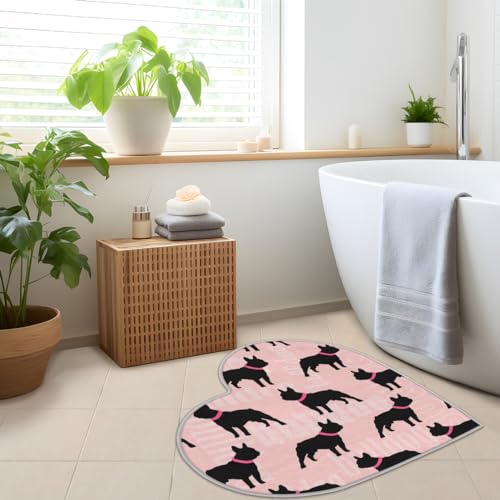 Französische Bulldogge Liebe Langhaar Verdickte Boden Fußmatte Teppiche 80cm, Cartoon Bulldogge Bereich Teppich für Wohnzimmer Küche Schlafzimmer Waschbar rutschfest Bodenmatte Teppich