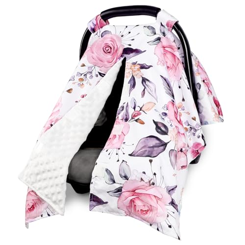 Image of Baby Car Seat Cover, Breathable Infant Carseat Cover for Summer Peekaboo Opening Car Seat Canopy Cover, Nursing Cover for Baby Boys Girls (Pink Floral)