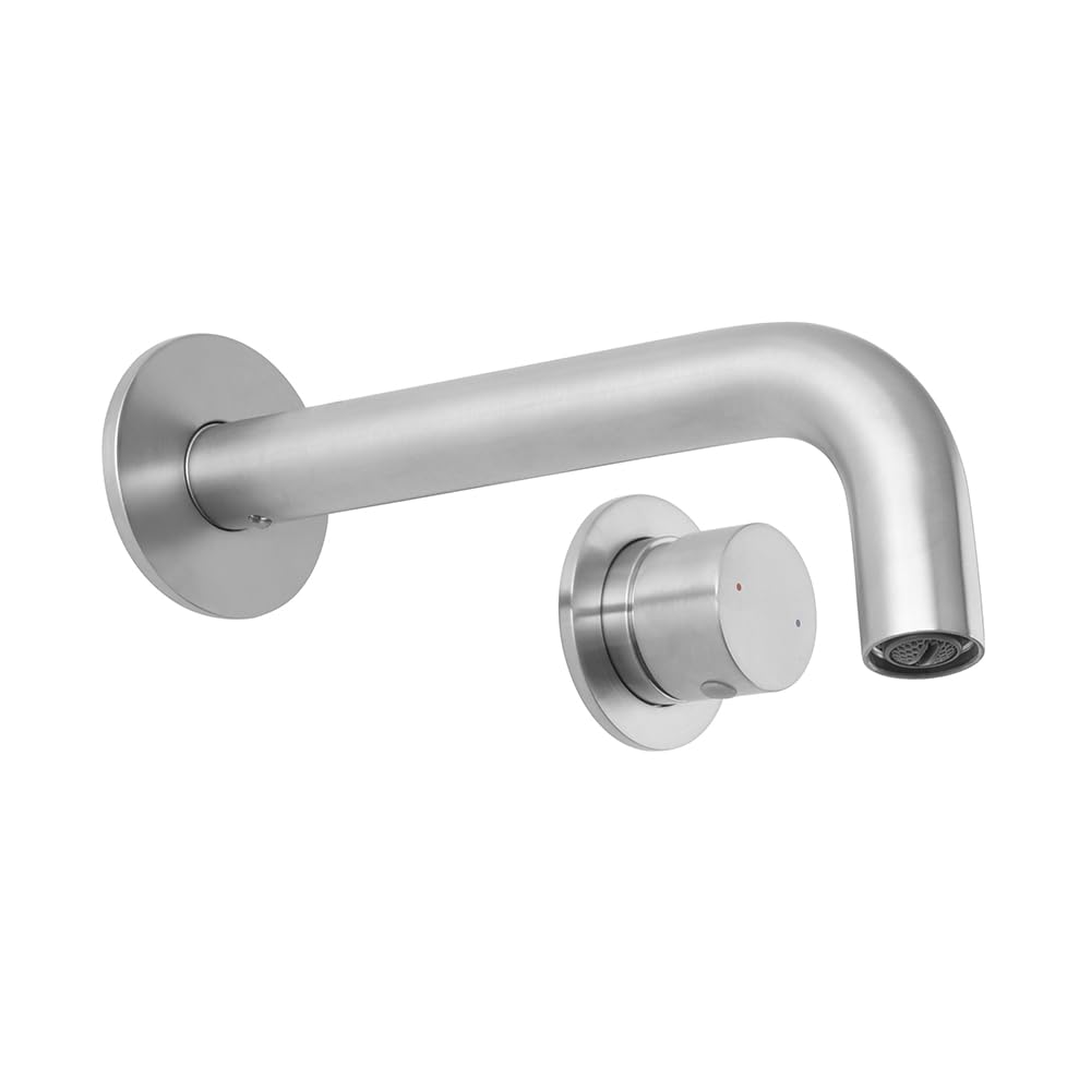 Miscelatore lavabo a muro con canna lunga satinato senza leva in acciaio inox, manopola rotante e indicatori per l’acqua, GEMINI