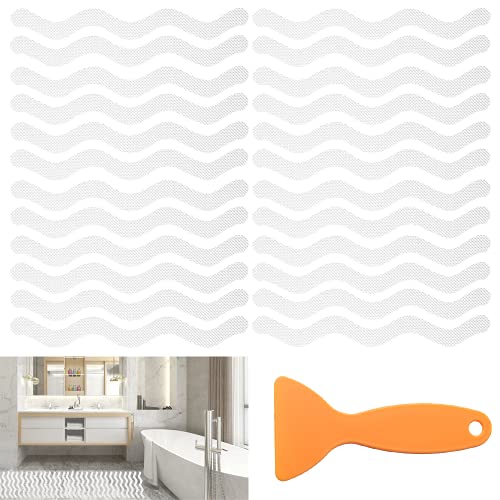 24 Pcs Non Slip Bathtub Stickers, Wave Non Slip Stickers, Shower Stickers, Transparent Self-Adhesive Non-Slip Strips Stickers for Bath Tub, Stairs, Shower Room, Slippery Surfaces