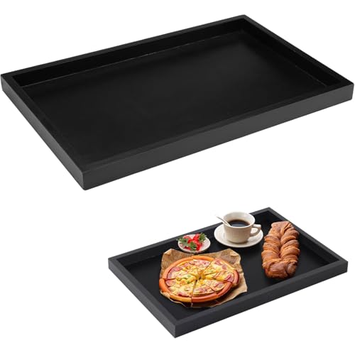 Srvauyea Bandeja Madera Rectangular, 32 X 20 X 2cm Bandeja Rectangular Negra de Madera para Té, Bebidas, Café, Aperitivos, Fruta, Hogar, Restaurante y Bar