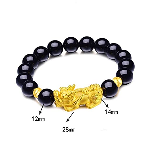 Bracelet en obsidienne noire d'exception et duo de perles dorées