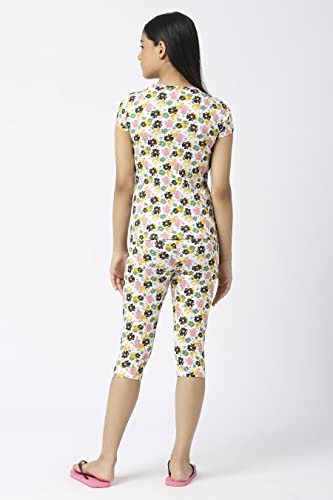 Image of SINI MINI Round Neck with Half Sleeve Top & Capri Beige Girls Casual Pack of 1 Night Suit Set