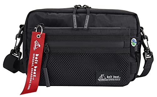 BOLT BOATショルダーバッグ サコッシュ レディス メンズ 多機能 4WAY 軽量 防水 小さめ 大容量 MOLLEシステム モール対応 サコッシュ取り外し可能 X-PAC 斜めがけ ワンショルダー ボディバッグ スポーツ アウトドア ハイキング 旅行用 ブラック