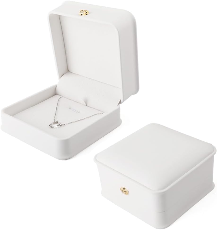 iSuperb 2 Pcs Necklace Pendant Box Velvet Interior Bracelet Jewelry Gift Box Chain Necklace Display Storage Case for Engagement Proposal