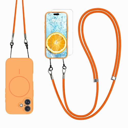 Image of Magnetic for iPhone 17 Case with Crossbody Phone Strap,Orange