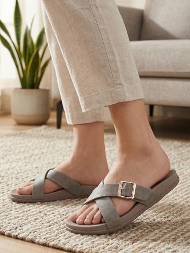 Image of ELLE Women's Flats Slip-On Sandals with Buckle Detail