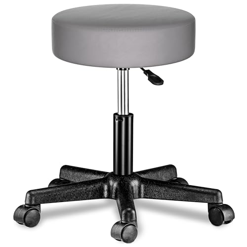 Casaria® Tabouret de Bureau Gris pivotant 360° Hauteur réglable 46-60 cm avec roulettes siège...