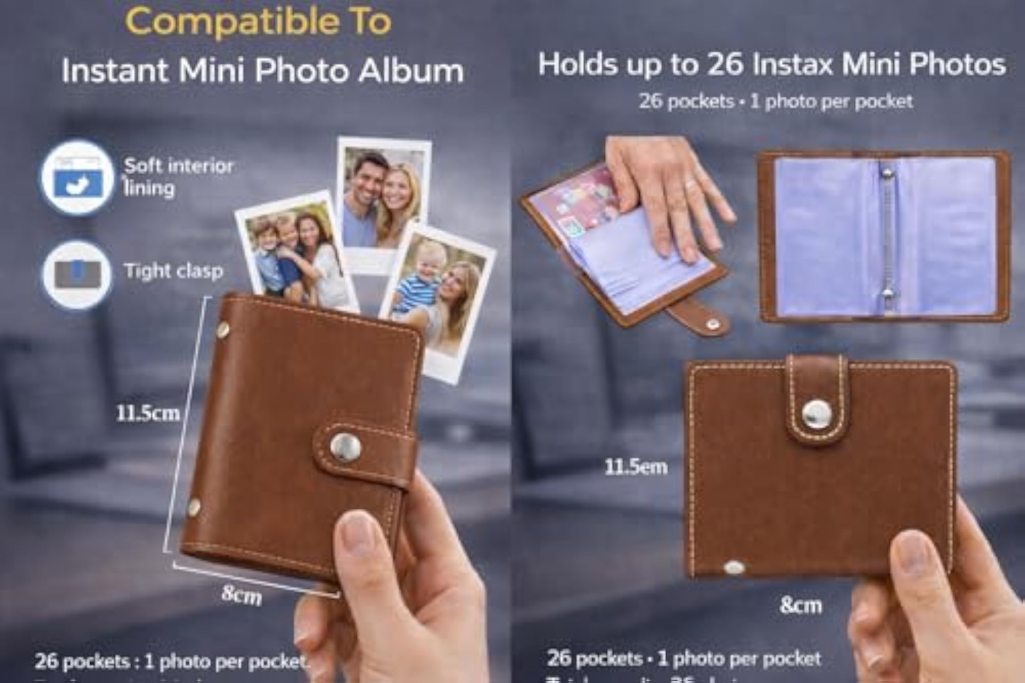 Mini Pocket Album & Desktop Photo Frames, Brown
