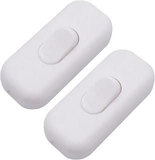 2Pcs Inline Cord Switch 2A 250V Boat Rocker Button ON/Off Control Lamp Appliance for Bedroom Table Lamp Desk Light White Switch K-006-W