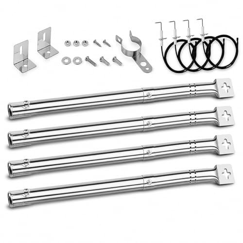 Uniflasy 31cm bis 45cm Universal Gasgrill Brenner Ersatzteile für Landmann, Enders, Tepro, Taino, Campingaz, Outback, Barbecook und Andere Grills, Verstellbarer Edelstahl Brenner Zubehör, 4 Stück