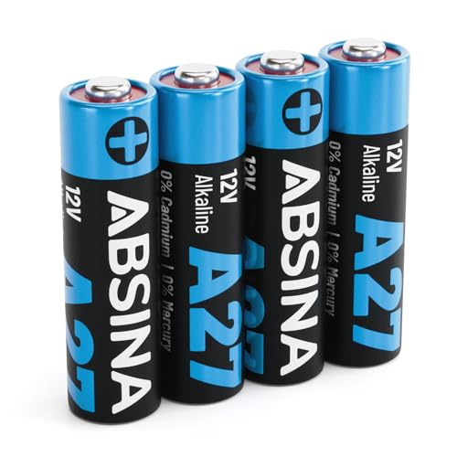 ABSINA 4X Pila 27A 12V Mando Garaje y Mucho más - Pilas 27A 12V Alkaline Mini a Prueba de Fugas y de Larga duración - 27A 12V Pila, Pila A27, Pilas Mando Garaje, Pila 12V