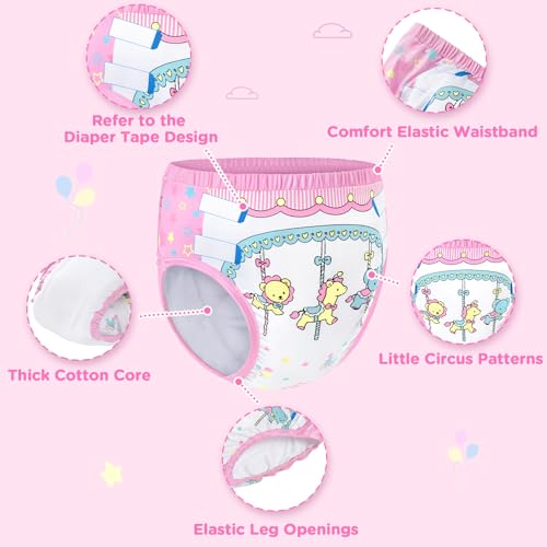 Image of Littleforbig Soft Silky Underwear Comfortable Washable Reusable Adult Training Pants - Little Circus L Pink