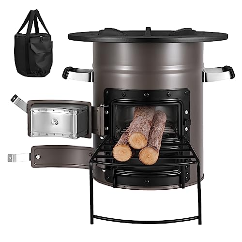 Do-Electr Estufa de cohete de preparación para emergencias estufa de madera al aire libre 13.3lbs Estufa de leña portátil con sistema de soporte de combustible de la bolsa de almacenamiento de lienzo