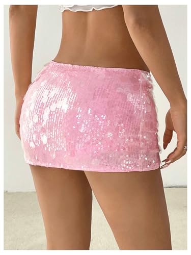 Women's Shiny Sequin Drop Waist Mini Skirts Night Out Concert Party Skinny Skirt3
