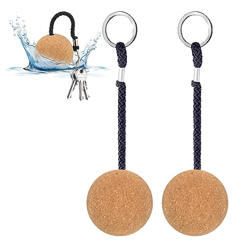 2 Stück Schwimmender Schlüsselanhänger Kork Schlüsselanhänger Floating Key Ring 53mm Holzkugel Schlüsselanhänger Boot Zubehör Wassersport Float Keychain für Boot Segeln Float Kajak Kanu Marine