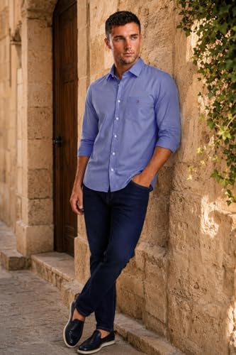 Image of Louis Philippe Men's Slim Fit Signature Oxford Easy Care, Natural Stretch Full Sleeve Solid Casual Shirt, Cotton