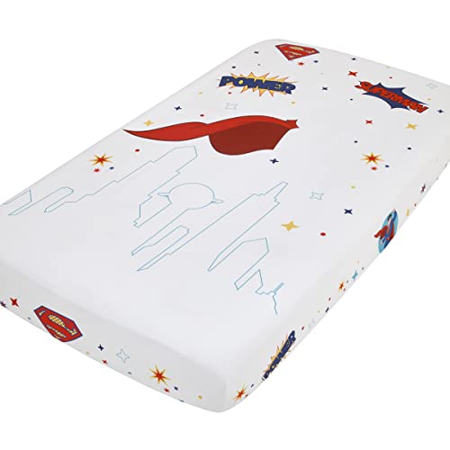 Image of Warner Brothers Superman White and Red Power, Icon, and Stars Photo Op Nursery Fitted Crib Sheet