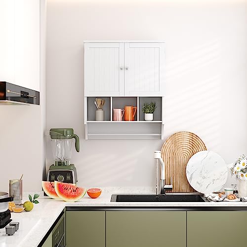HOMEFORT-Bathroom-Wall-Cabinet-Medicine-Cabinets-Over-The-Toilet-Storage-Cabinet-with-Towels-Bar-2-Door-Adjustable-Shelves-Large-Space-for-Bathroom-Wall-Mounted-White HOMEFORT Bathroom Wall Cabinet Medicine Cabinets Over The Toilet Storage Cabinet with Towels Bar 2 Door Adjustable Shelves Large Space for Bathroom Wall Mounted White