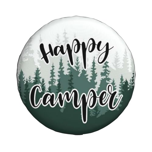 Image of Camping Spare Tire Cover Waterproof Tire Wheel Cover Dust-Proof Wheel Protector Fit for Trailer Rv SUV Truck Camper Travel Trailers Accessories (Happy Camper)