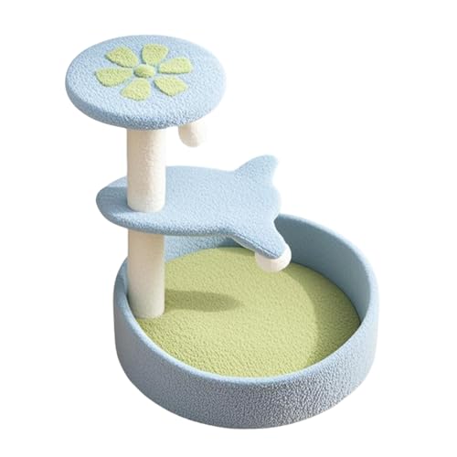 猫タワー スリム 据え置き 爪とぎ サイザル麻 つめとぎ 爪研ぎ 麻紐 猫ベッド 厚底 人気 おしゃれ かわいい 安定性 転倒防止 省スペース グリーン/ブルー (ブルー)
