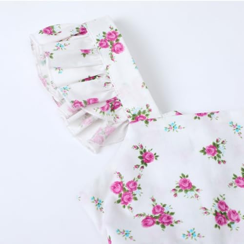 Image of Girls Floral Dress Square Neck Ruffle Sleeve Bow Back Twirl Cotton Dress