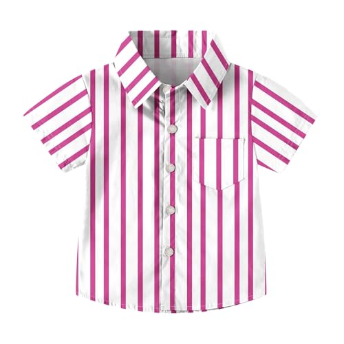 Xiaojmake Boys Girls Summer Cotton Linen Shirts Kids Striped Top Button Down Collared Dress Shirt Loose Dressy Casual Uniform - Main Image