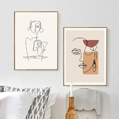 Affiche Bohême Dessin au Trait Femme 60x80cm Toile Minimaliste Décoration Intérieure Sans Cadre