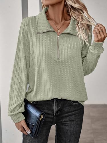 Image of Leriya Fashion Women's Casual Long Sleeve T-Shirt - Half Zip Textured Summer Tee, Lightweight Breathable Basic Top for Daily, Work & Travel,Street Style