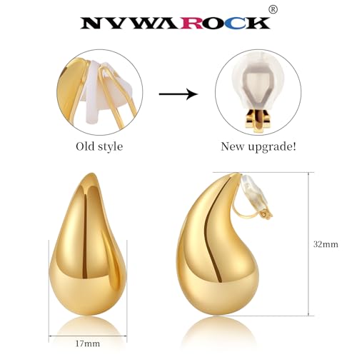 Gold Drop Clip On Earrings Dupes Teardrop Chunky Non Pierced Earring 14K Real Gold Plated Hypoallergenic Lightweight Earrings for Women（Gold and Silver）2