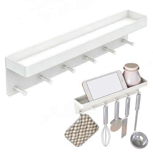 Ausphexion Key Holder Wall Mount, Modern Key Hanger with 6 Hooks, Self Adhesive or Drilling 2 Ways Installation Wall Mounted Key Rack for Living Room, Kitchen, Office