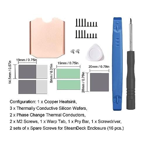 Bewinner Steam Deck SSD Heatsink Thermal Pad, M.2 2230 NVME SSD Copper Heat Sink with Cooling Thermal Paste Back Cover Opening Tool Replacements Screwdriver Repair Kit