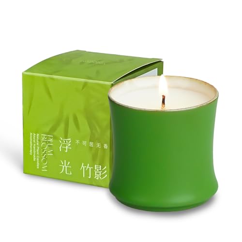 Elichingse 2.4OZ Green Bamboo Scented Candle,-2.28 * 2.28in Ceramic Cup Candle,100% Cotton Wick,Clean-Burning Soy-Based Wax,Natural Essential Oils,Ideal Gift for Women (Osmanthus fragrans)