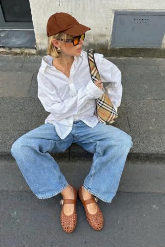 Image of Woven Ballet Flats Mesh Mary Jane Flats for Women Dressy Comfortable Ballerina Flat Round Toe Buckle Strap Mesh Shoes Casual Mary Janes