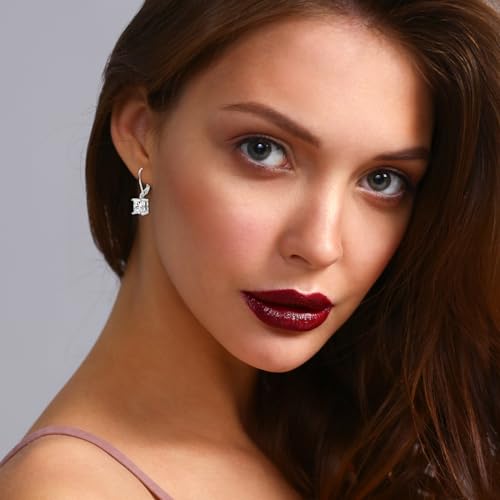 Cubic Zirconia Earrings Princess Cut Leverback Earrings Silver Dangle Earrings Drop Earrings Bridesmaids Earrings Diamond Earrings for Women3