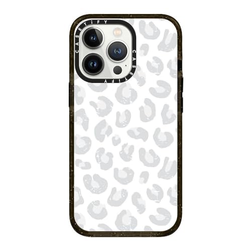 Coque iPhone 13 Pro anti-choc CASETiFY motif léopard gris argenté