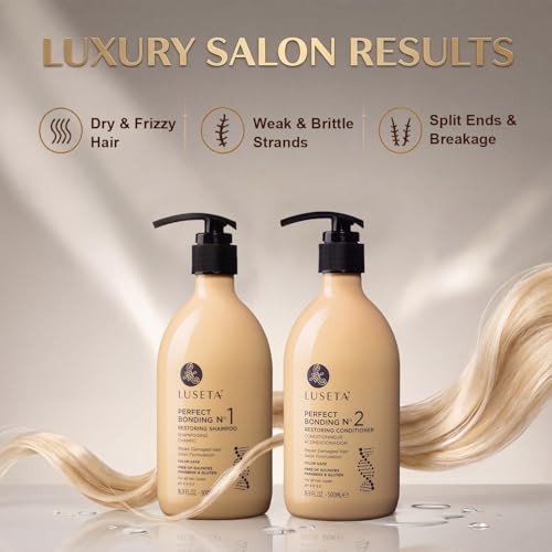 Image of LUSETA Bond Repair & Revitalizing Shampoo and Conditioner Set for Chemically Damaged Hair. Deep Moisture to Smooth Frizz & Add Shine. Strengthens Hair Structure with Rosemary & Marula Oils, 2x16.9 oz
