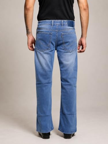 Image of Men's Bootcut Denim Pants || Men's Bell Bottom Jeans || Wide Leg Flared Jean's for Men || High Waist Stretchable Retro Fit || Cotton Jean for College Casual